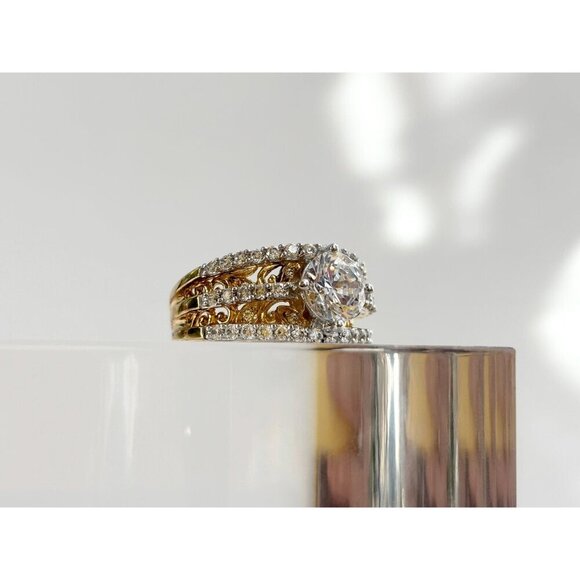 CZ Gemstones Vintage Sterling Silver Vermeil Gold T Gemstone Ring - sz 7.75 - Picture 6 of 10